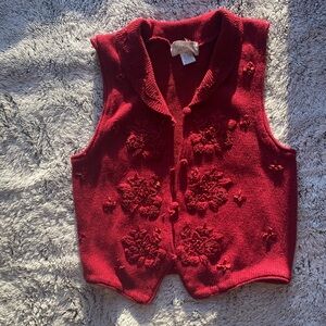 Red Floral Knit Vest